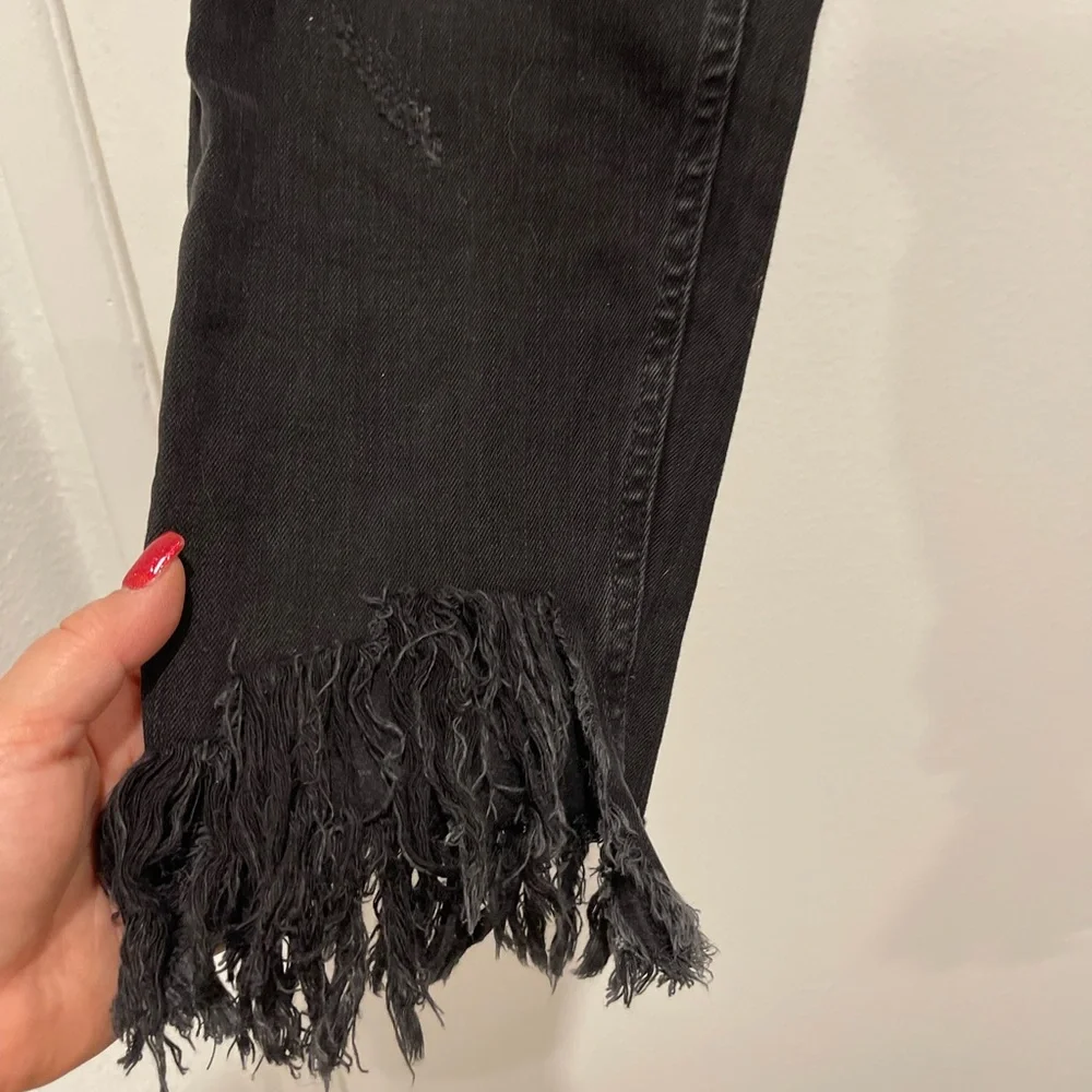 Zara Distressed Black‎ Skinny Jeans with Frayed Hem